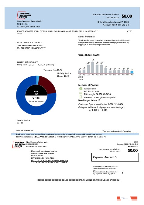 USA Michigan electricity business utility bill template in Word and PDF formats